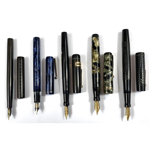 184 - Five various vintage fountain pens, Swan etc with marble effect and other cases 