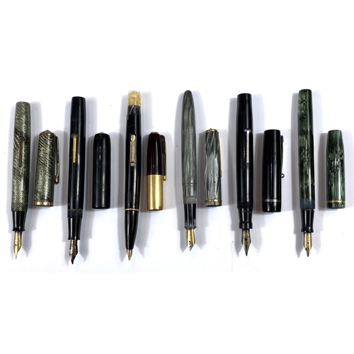 190 - A collection of six various vintage fountain pens, opalescent and other cases, various makes