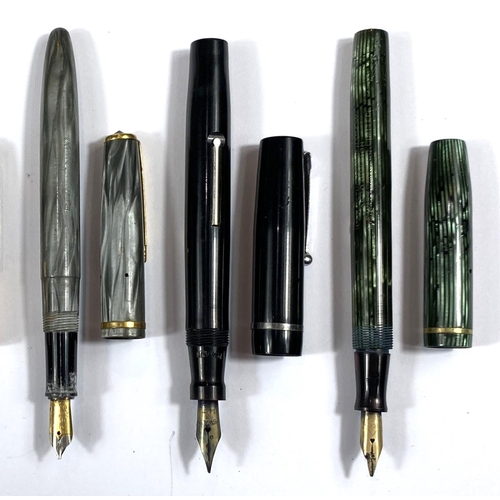 190 - A collection of six various vintage fountain pens, opalescent and other cases, various makes