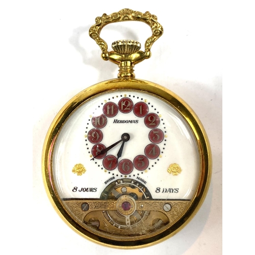 798C - A gold plated Hebdomas 8 day pocket watch 20th century re issue.