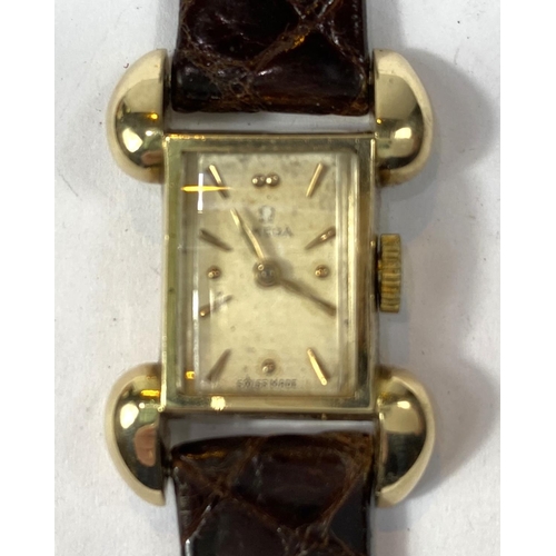 799 - A ladies OMEGA 18ct gold 1940's/50's wristwatch in original leather box