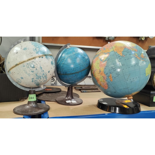 244 - A LUNAR GLOBE, 13.5cm diameter, a matching Celestial globe and a GDR terrestrial globe, 20cm