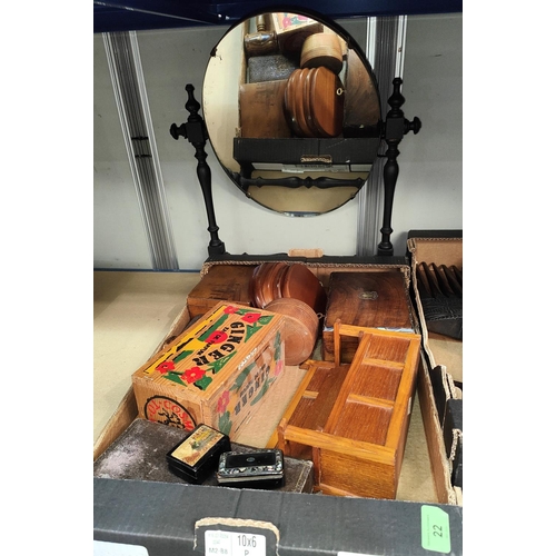 22 - A selection of decorative wooden boxes; etc.; a ebonised dressing table mirror