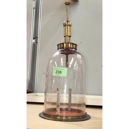 236 - A GOLD-LEAF ELECTROSCOPE, 19th century, brass mounted glass, 33cm