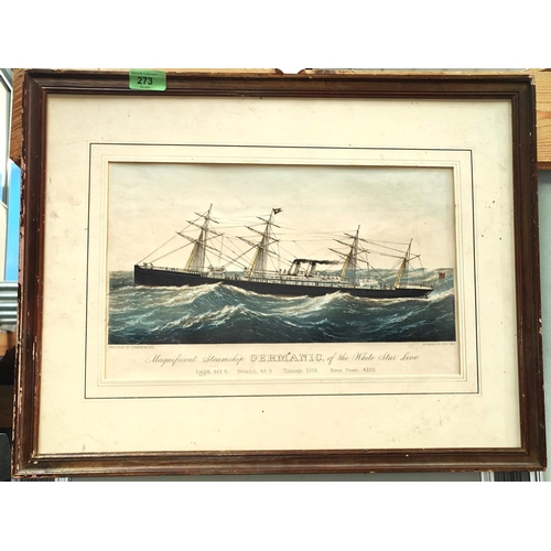 273 - Currier & Ives print of 'Germanic Magnificent Steamship of the White Starline', framed, 23 x 37c... 