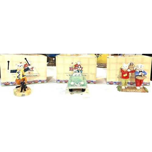 577B - Three Royal Doulton Rupert groups:  Rupert, Bill and the mysterious car, No 002, boxed; Banging on h... 