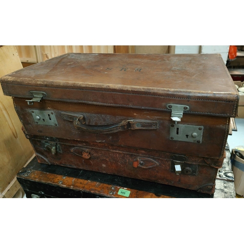 979 - A 19th century mahogany commode with ceramic lining, and two leather suitcases and a chippendale sty... 