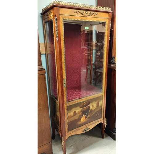 987 - An early 20th century Louis XVI style 1/4 veneered walnut vitrine with ormolu mounts and gallery, en... 