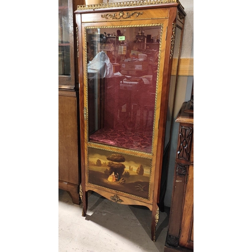 987 - An early 20th century Louis XVI style 1/4 veneered walnut vitrine with ormolu mounts and gallery, en... 