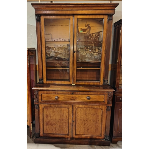 989 - A Victorian full height mahogany secretaire bookcase with 2 glazed doors over fall front fitted writ... 