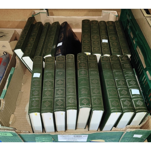 112 - A good selection of faux leather antique green bound Dickens novels