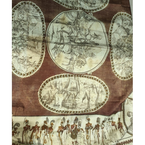 138 - GB: a 19th century printed SILK HANDKERCHIEF with scenes depicting various battle engagements border... 