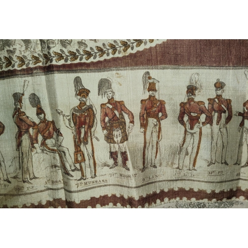 138 - GB: a 19th century printed SILK HANDKERCHIEF with scenes depicting various battle engagements border... 