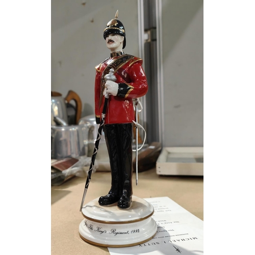 222 - Michael Sutty limited edition china figure:  Drum Major, Kings Regiment, with certificate