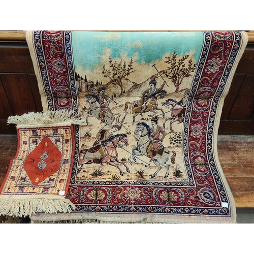 64 - A modern Persian pictorial rug/prayer mat and a very small similar mat