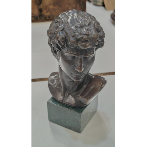 164 - A classical style Greco bronze bust of male mounted on marble plinth, height 17cm 