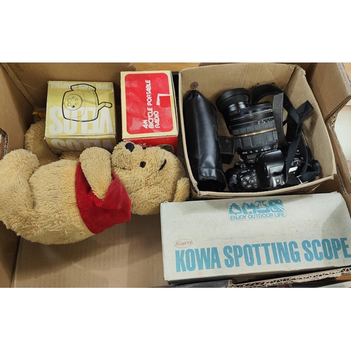 19 - A Nikon F-601 SLR Camera, accessories, a Kowa spotting scope etc