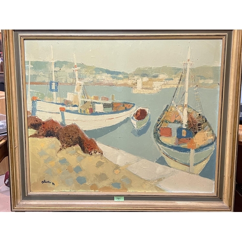 751 - Aliotti:  Boats in harbour, oil on canvas, signed, 60 x 72cm, framed