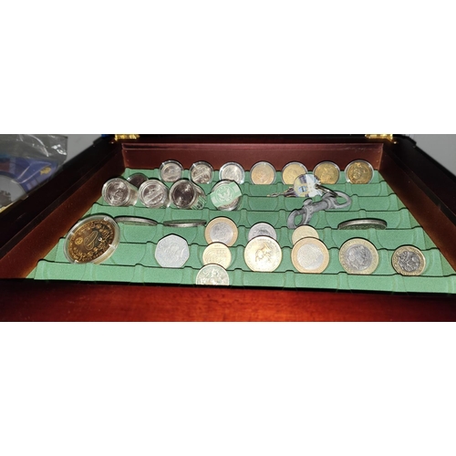 337 - 2 mahogany finish coin collectors cabinets containing US coins including state quarters (3 fake doll... 