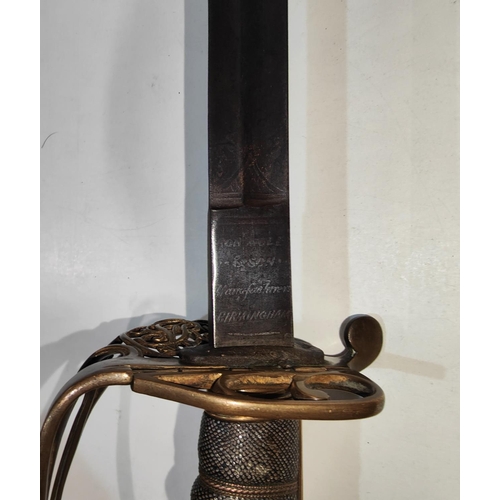 220 - A 19th century Infantry Officer's sword by Robert Mole, with brass basket hilt, decoration to blade