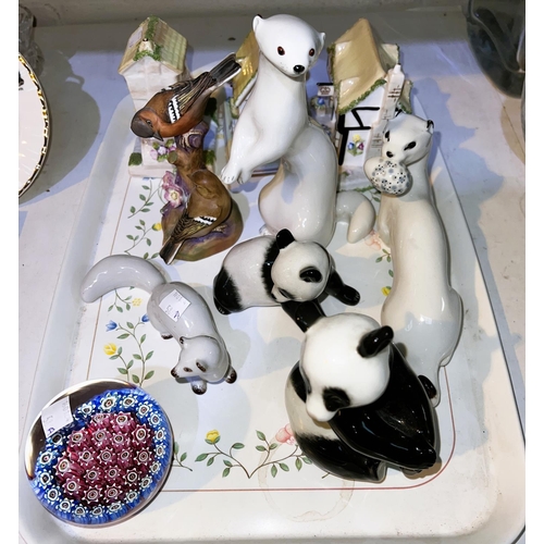 580A - A Baccarat style paperweight USSR ceramic animals, Coalport cottages etc