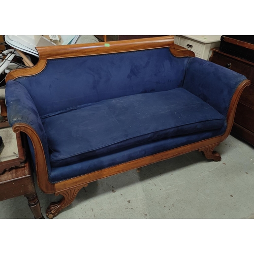 1011 - An Empire two seater settee upholstered in blue