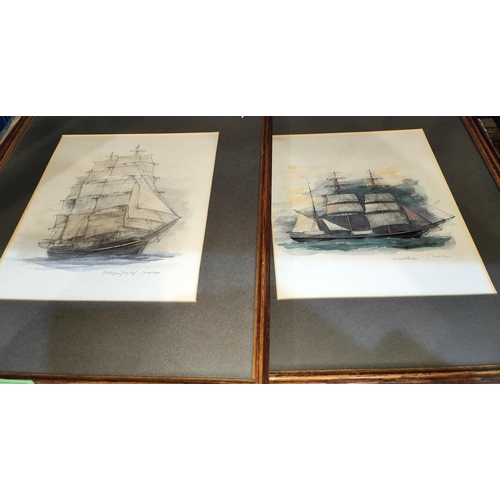 225 - A set of 8 prints:  European/Napoleonic soldiers, framed and glazed; 4 prints of sailing ships