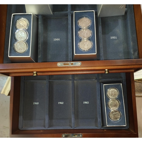 337 - 2 mahogany finish coin collectors cabinets containing US coins including state quarters (3 fake doll... 