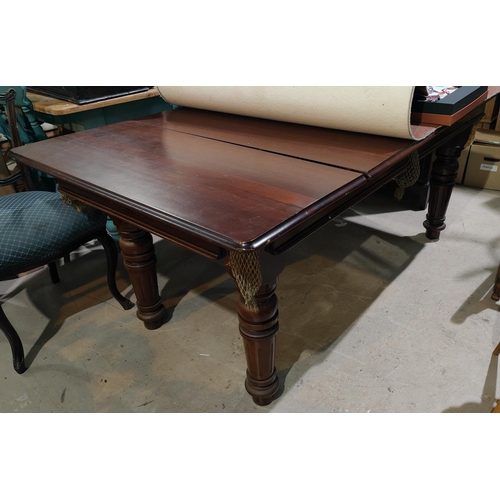 908 - A slate bed snooker/dining table with four leave to top, carved and turned legs with rise and fall c... 