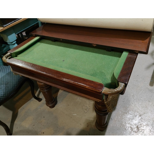 908 - A slate bed snooker/dining table with four leave to top, carved and turned legs with rise and fall c... 