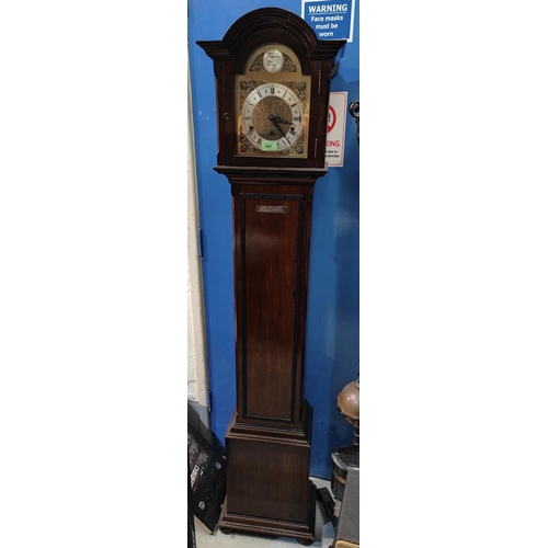 960 - A 1930's mahogany Georgian style grandmother clock with dial and chiming movement