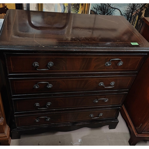 978 - A reproduction mahogany chest of four long drawers and a mirror (a/f)No bids sold with next lot... 