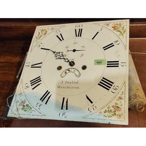 985 - A square painted long case clock 8 day movement and dial by J. Twyford, Manchester