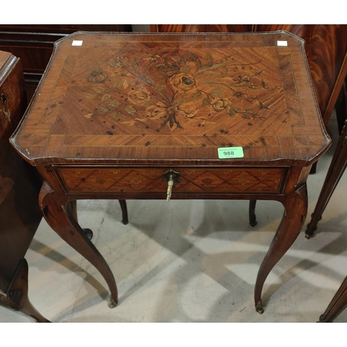 988 - An early 19th century rectangular crossbanded side/writing table with extensive floral marquetry inl... 