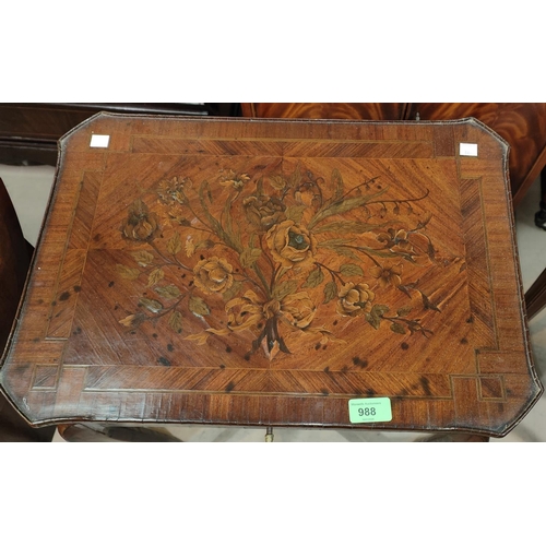 988 - An early 19th century rectangular crossbanded side/writing table with extensive floral marquetry inl... 