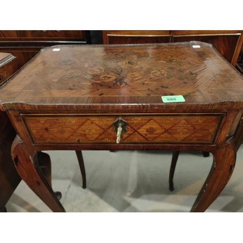 988 - An early 19th century rectangular crossbanded side/writing table with extensive floral marquetry inl... 