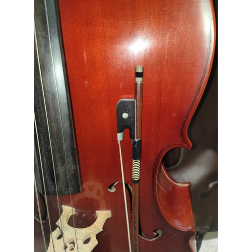 139 - A SHIMRO Cello, Korean of Staines type, with bow and case, music etc, 77cm