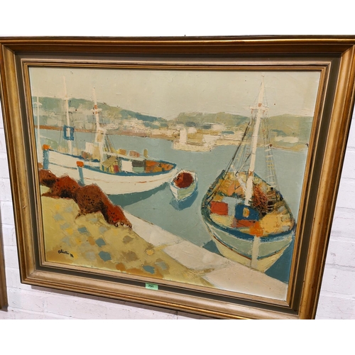 751 - Aliotti:  Boats in harbour, oil on canvas, signed, 60 x 72cm, framed