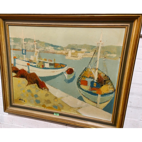 751 - Aliotti:  Boats in harbour, oil on canvas, signed, 60 x 72cm, framed