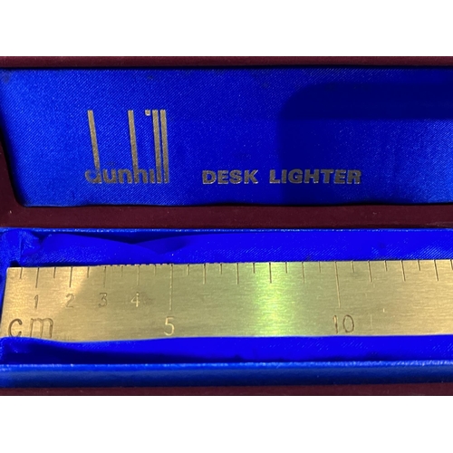 73 - A DUNHILL TWELVE INCH RULER & Desk Lighter, gilt brass, original box and packing c. 1970