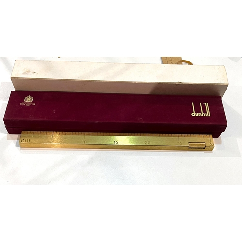 73 - A DUNHILL TWELVE INCH RULER & Desk Lighter, gilt brass, original box and packing c. 1970