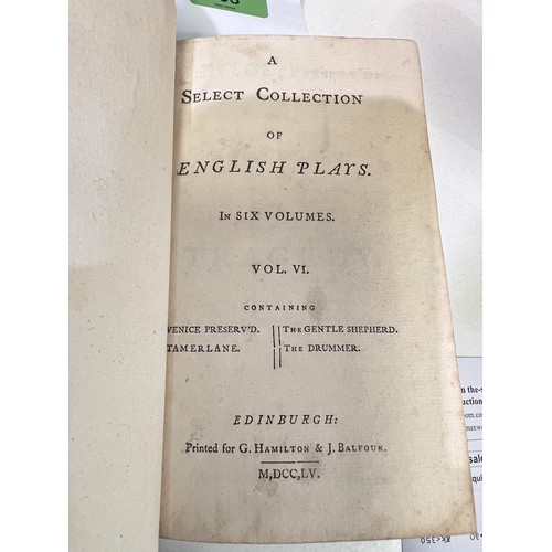 303 - A SELECT COLLECTION of ENGLISH PLAYS, in six volumes, full calf, worn, Edinburgh 1755