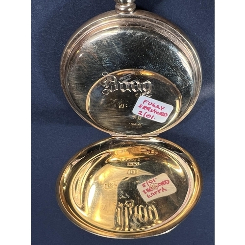 661 - An 18ct gold half hunter pocket watch, keyless, inside back plate inscribed (gross 110gm)