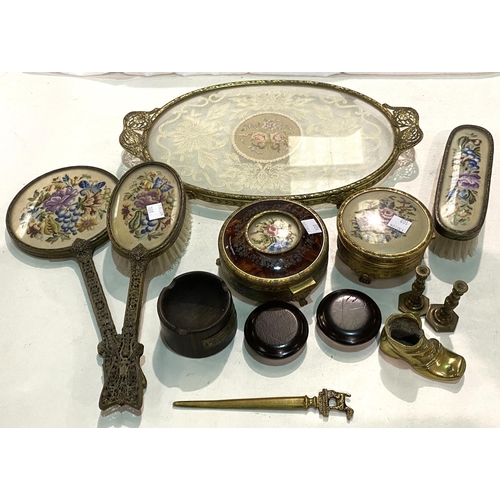 108 - A dressing table set in gilt metal and petit point