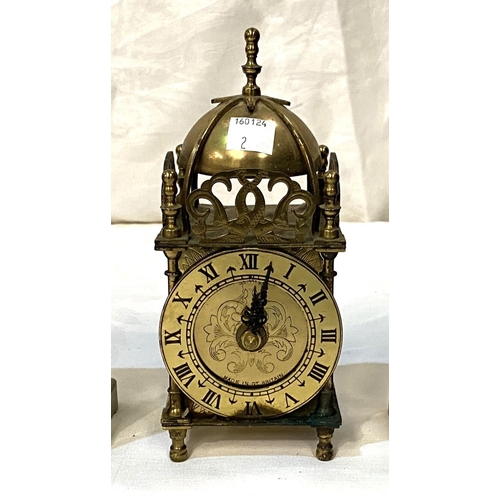 2 - Two late 19th century brass carriage clocks; a reproduction lantern clock
