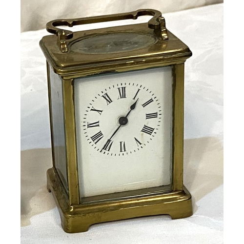 2 - Two late 19th century brass carriage clocks; a reproduction lantern clock