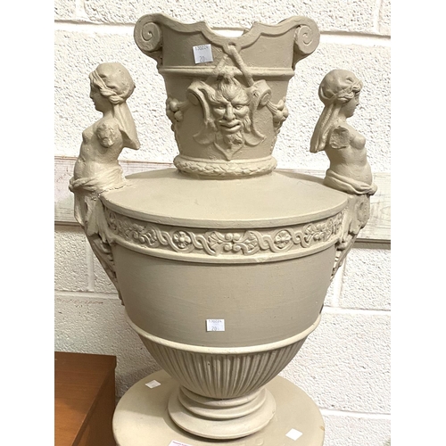 20 - A large painted plaster twist column with matching vase (foot a.f) in the Greek manner