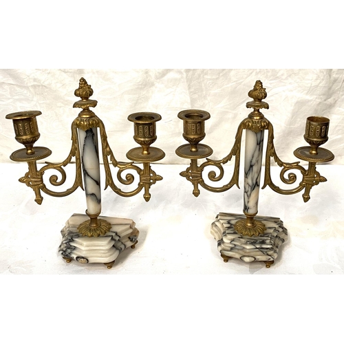 22 - A pair of dwarf 2-branch candelabra in marble and ormolu (1 sconce missing)