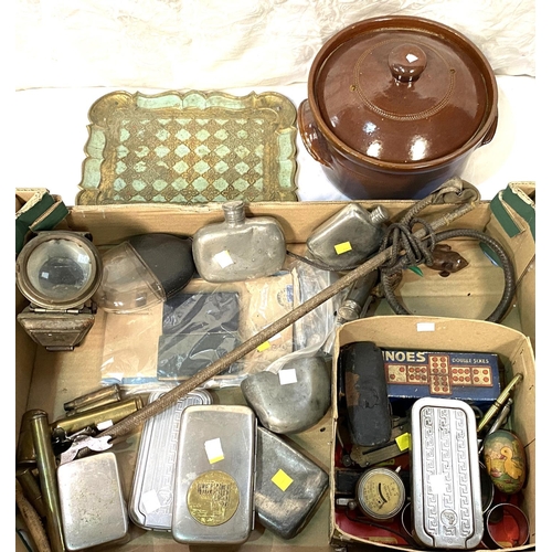 33 - A selection of collectables:  hip flasks; riding crop; Rolls razors; etc.