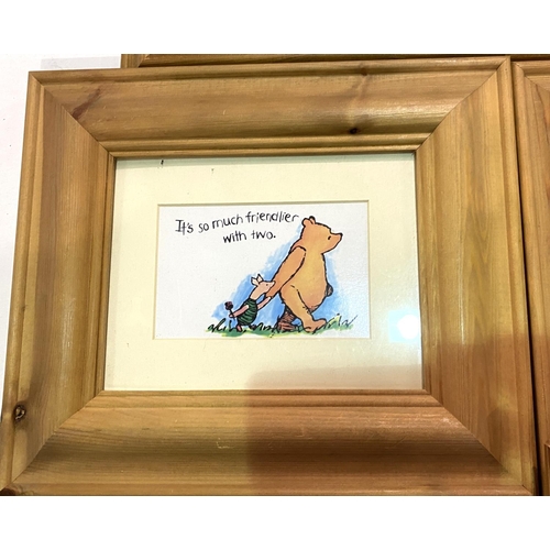 53 - A set of 5 Pooh Bear cartoon prints, framed and glazed; a pair of Picasso style prints, signed
